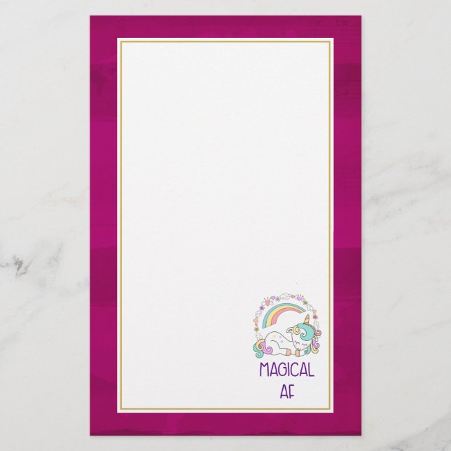 Papelería Funny Unicorn diciendo AF mágico (Anverso)
