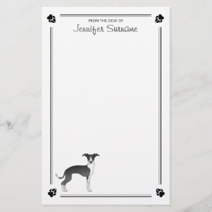Papelería Galgo Italiano Blanco Y Negro Con Patas Y Texto