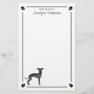 Papelería Galgo Italiano Negro Con Patas Y Texto Personaliza