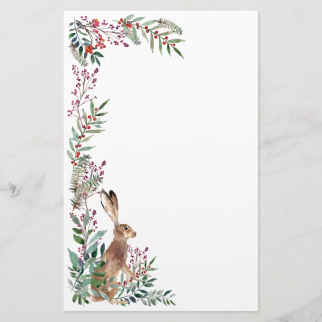 Papelería Ganado de bosque, liebre, follaje, baya roja (Anverso)