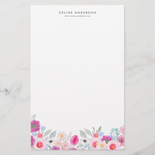 Papelería Garland floral púrpura y Rubor Pastel personalizad (Anverso)