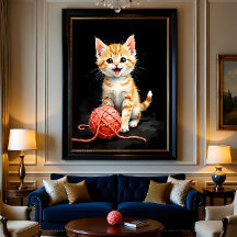 Gatito Juguetón con Estampa de Acuarela de Hilo