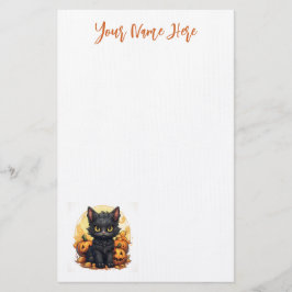 Papelería Gatito negro lindo con Halloween de calabazas Jack