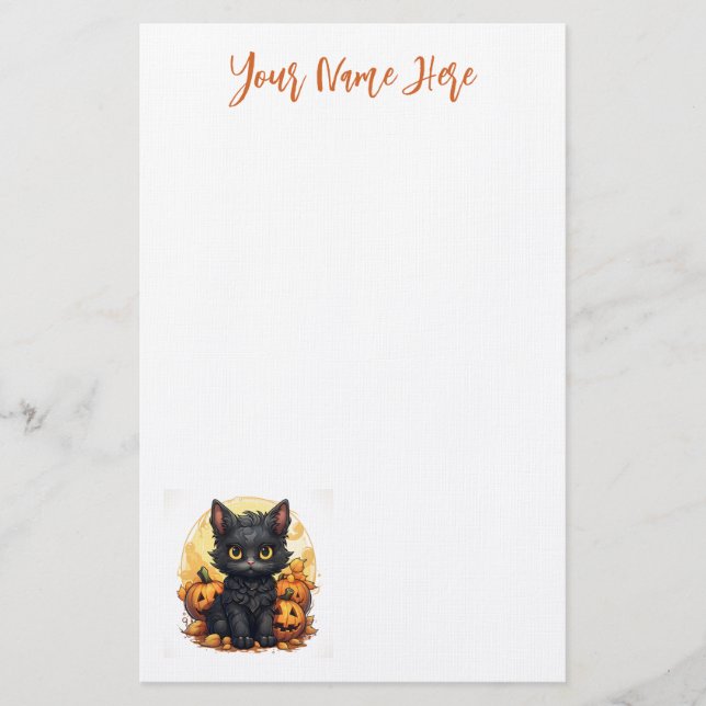 Papelería Gatito negro lindo con Halloween de calabazas Jack (Anverso)