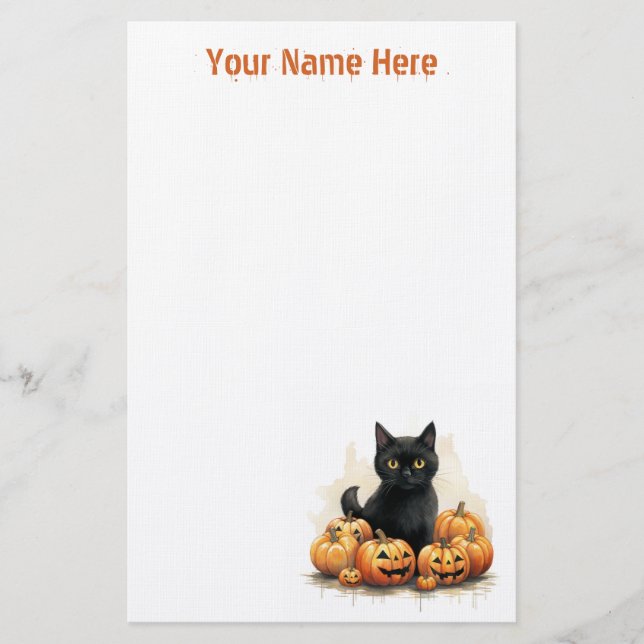 Papelería Gatito negro lindo con Halloween de calabazas Jack (Anverso)