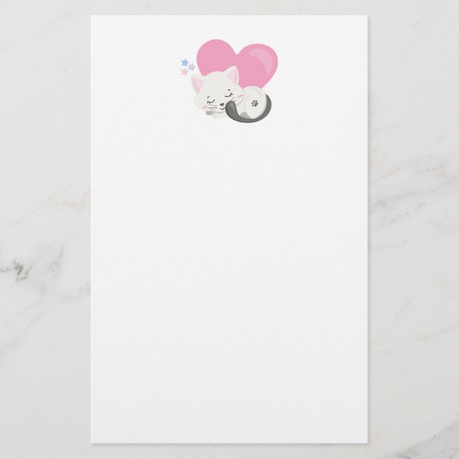Papelería Gato blanco adorable durmiendo (Anverso)