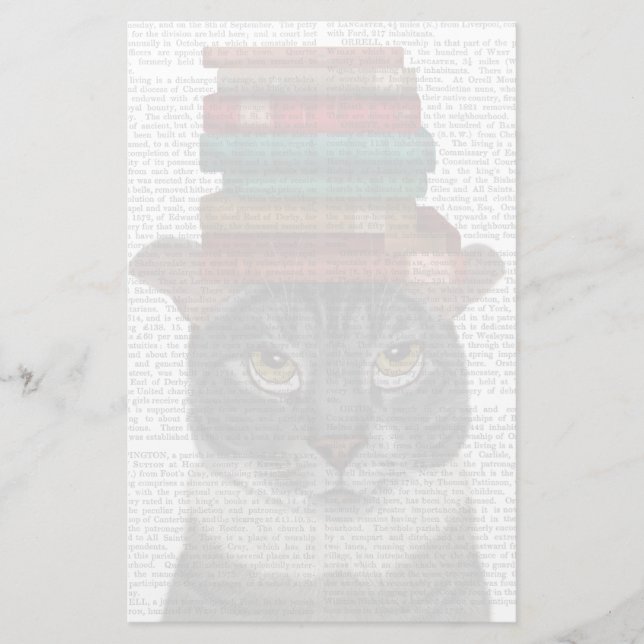 Papelería Gato gris con libros en la cabeza (Anverso)