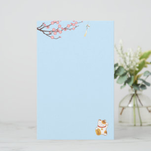 Papelería Gato japonés con suerte de calico, azul Maneki Nek