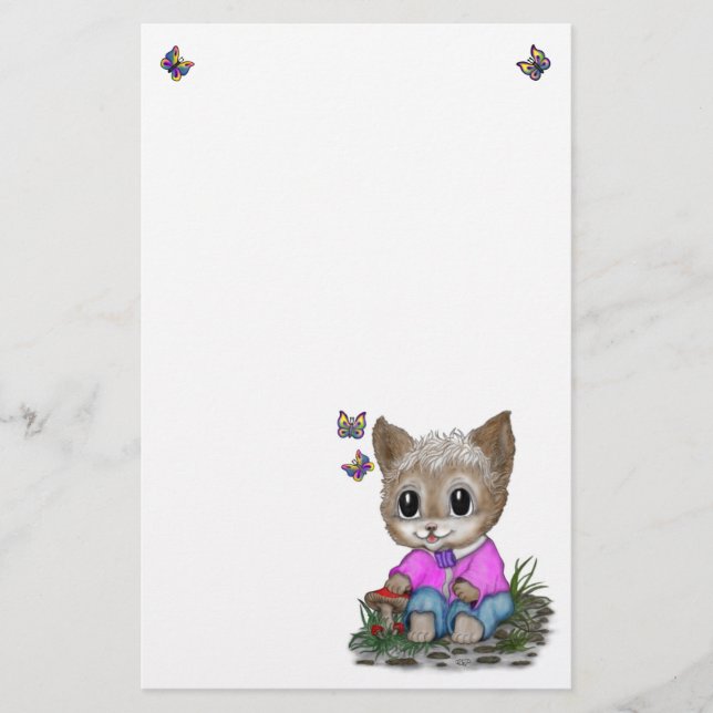 Papelería Gato Kitty y mariposa (Anverso)