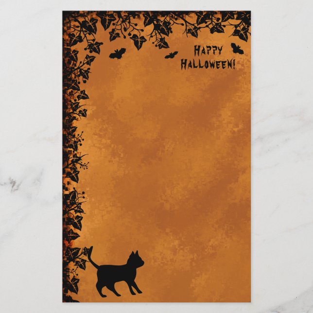Papelería Gato negro con murciélago, Feliz Halloween (Anverso)