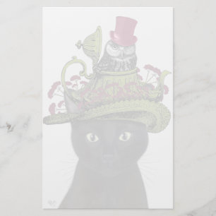 Papelería Gato negro con tetera y búho