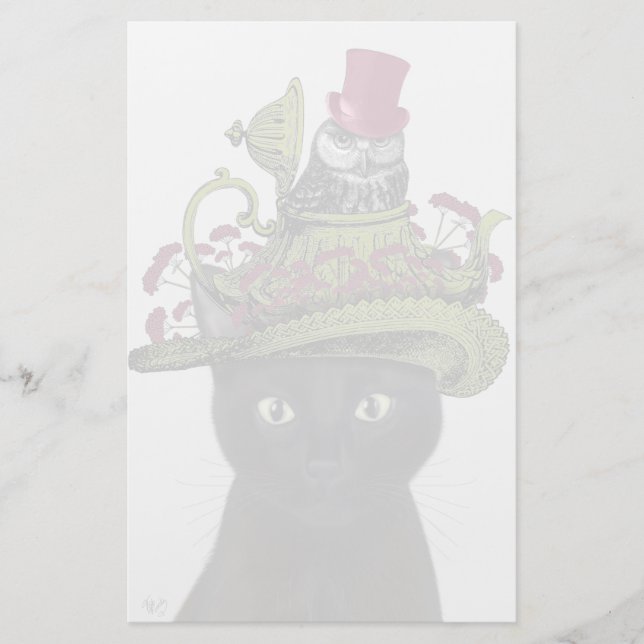 Papelería Gato negro con tetera y búho (Anverso)