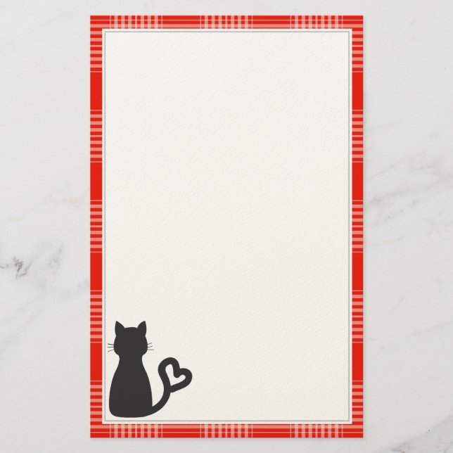 Papelería Gato negro en rojo plasmado (Anverso)