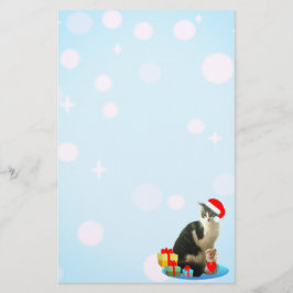 Papelería Gato Tabby de Navidad Adorable, orbes de luz en az