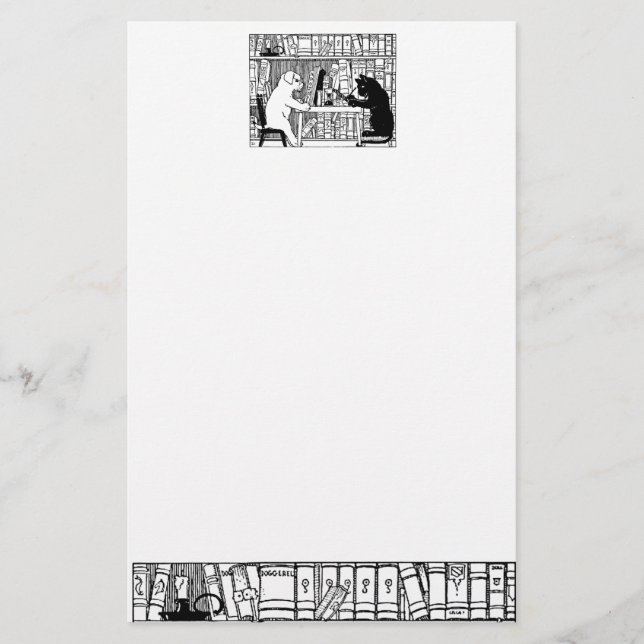 Papelería Gato y perro en la biblioteca (Anverso)