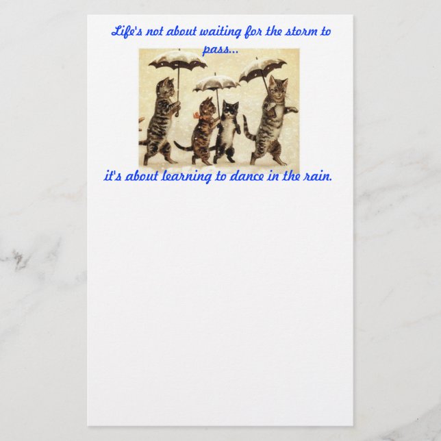 Papelería gatos con los paraguas en la lluvia inmóvil (Anverso)
