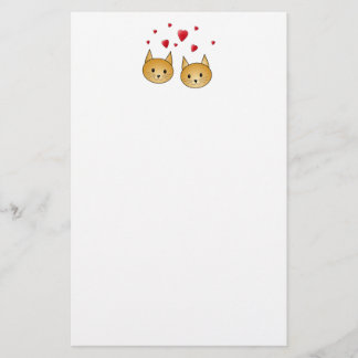 Papelería Gatos lindos del jengibre. Con los corazones rojos