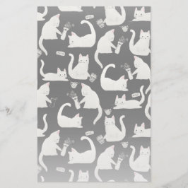 Papelería Gatos malos tocando cosas, gatos blancos sobre neg