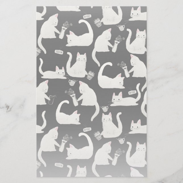 Papelería Gatos malos tocando cosas, gatos blancos sobre neg (Anverso)