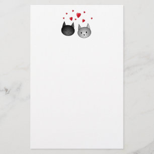 Papelería Gatos negros y grises lindos, con los corazones