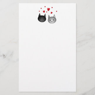 Papelería Gatos negros y grises lindos, con los corazones