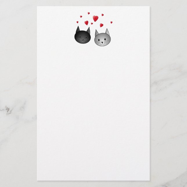 Papelería Gatos negros y grises lindos, con los corazones (Anverso)