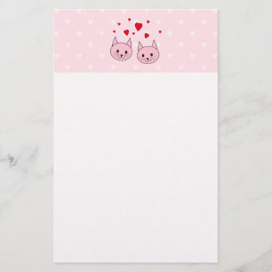 Papelería Gatos rosados con los corazones del amor