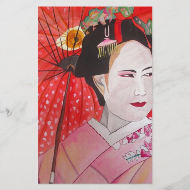 Papelería Geisha con pintura original de Red Umbrella (Anverso)