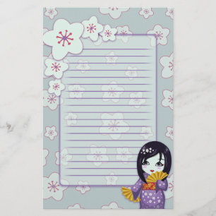 Papelería Geisha lindo púrpura y flores de cerezo azules