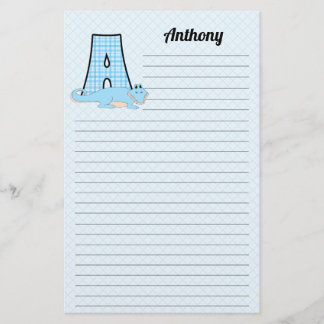 Papelería Gingham azul con letra A para niños