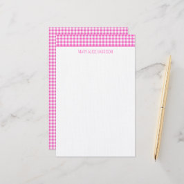 Papelería Gingham de cuadros rosa y blanco personalizado