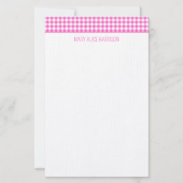 Papelería Gingham de cuadros rosa y blanco personalizado