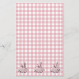 Papelería gingham rosa y conejitos