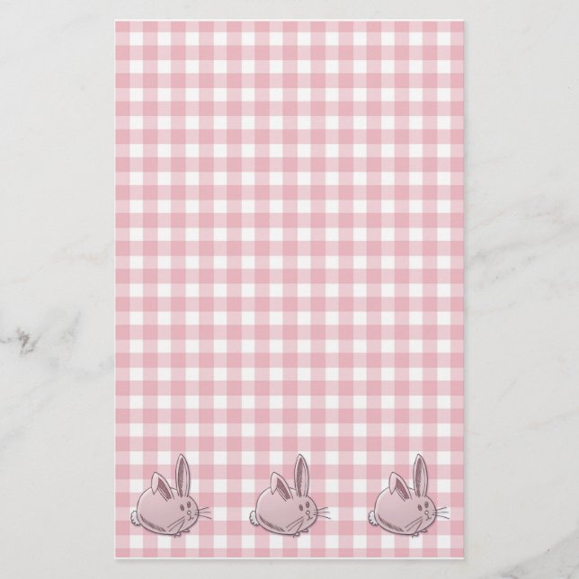 Papelería gingham rosa y conejitos (Anverso)