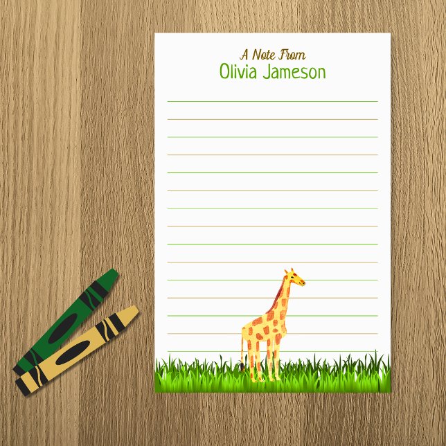 Papelería GIRAFFE: El nombre de un caprichoso niño (Whimsical Kid's Name GIRAFFE Lined Stationery)
