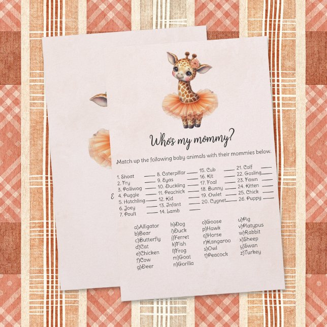 Papelería Giraffe Who's My Mommy Baby Shower Game Card (Subido por el creador)