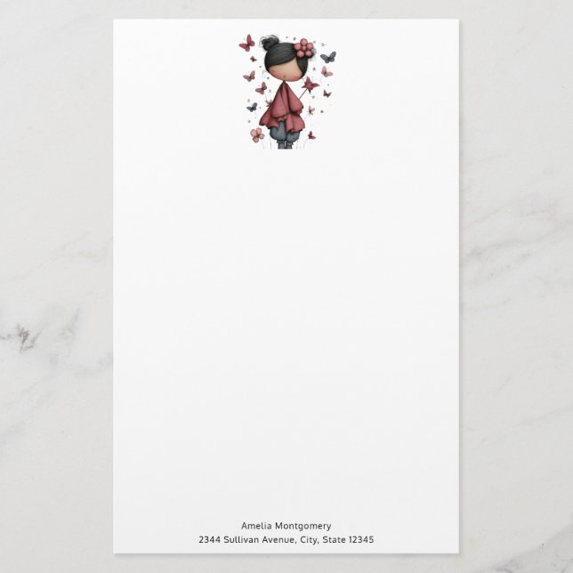 Papelería Girl with Magic Wand and Butterflies Cute (Anverso)