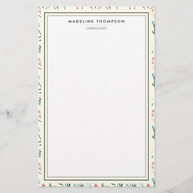 Papelería Girly Chic Pastel Pink Blue Flowers Pattern (Anverso)