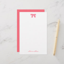 Papelería Girly Chic Pink Bow Custom Stationery Note Card 