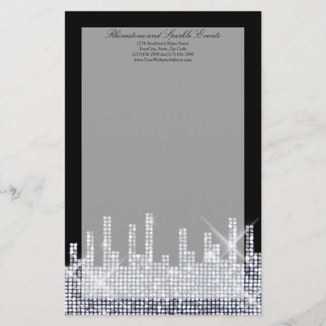 Papelería Glamour negro/plateado Purpurinoso personalizado (Anverso)