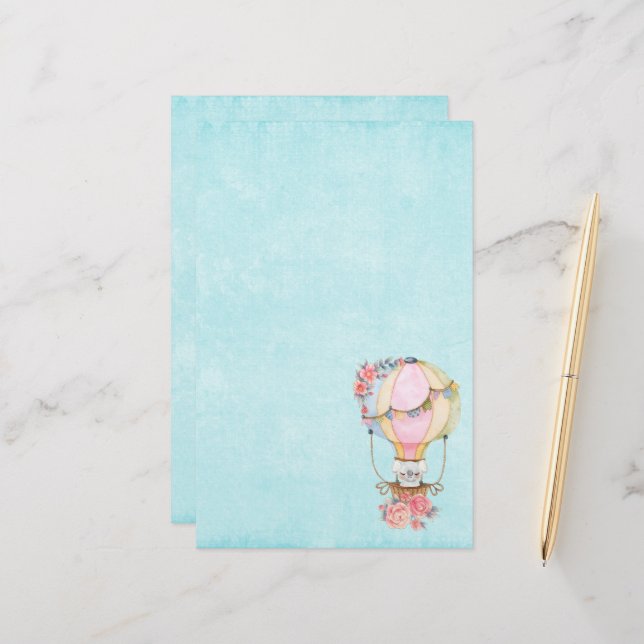 Papelería Globo de aire caliente lindo con acuarela de oso (Anverso/Reverso In Situ)