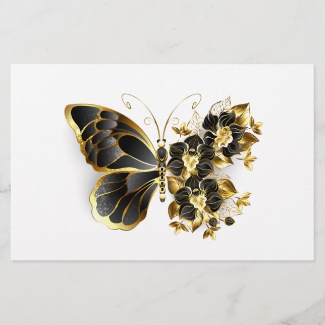 Papelería Gold Flower Butterfly with Black Orchid (Anverso)