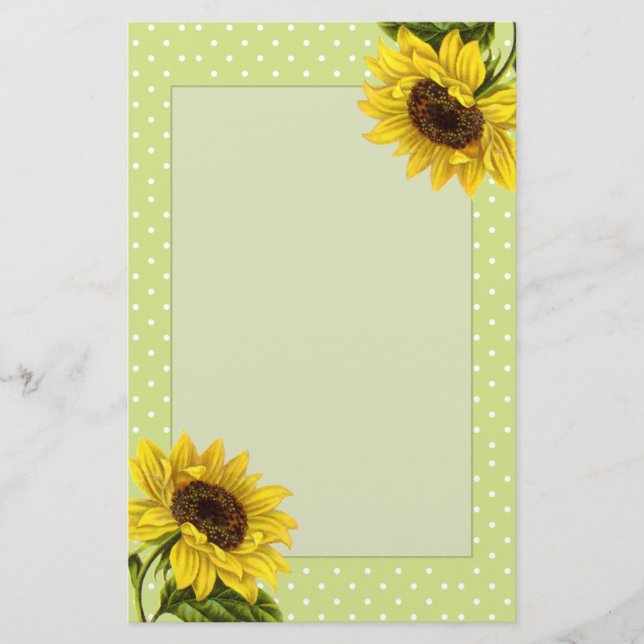Papelería Gordos girasoles rusos y puntos de polka verde (Anverso)