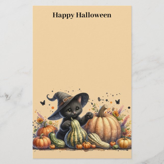 Papelería Gourds de Halloween Black Witch's Kitten W/ Pumpki (Anverso)