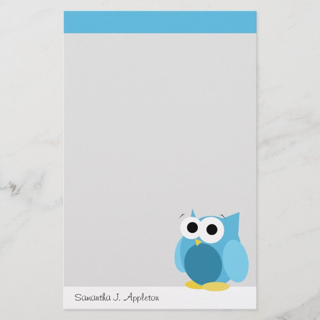 Papelería Gracioso búho azul - Stationery personalizada (Anverso)