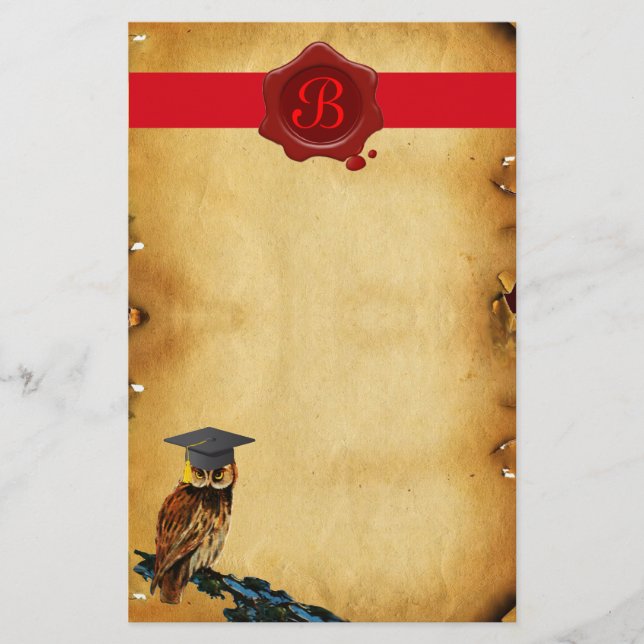 PAPELERÍA GRADUACIÓN OWL PARCHMENT RED WAX SEAL MONOGRAM (Anverso)
