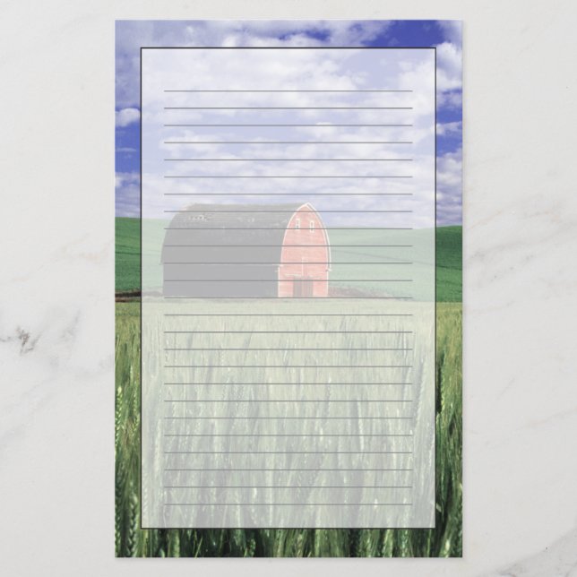 Papelería Granero rojo en campo del trigo y de la cebada en (Anverso)