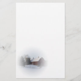 Papelería Granja de invierno roja cubierta de nieve