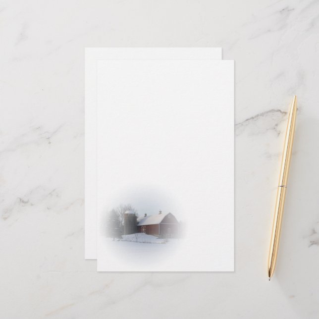 Papelería Granja de invierno roja cubierta de nieve (Anverso/Reverso In Situ)