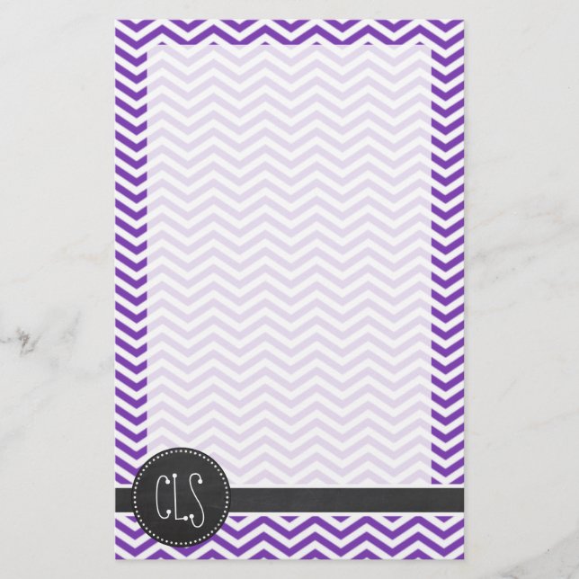 Papelería Grape Purple Chevron Strips; Chalkboard look (Anverso)